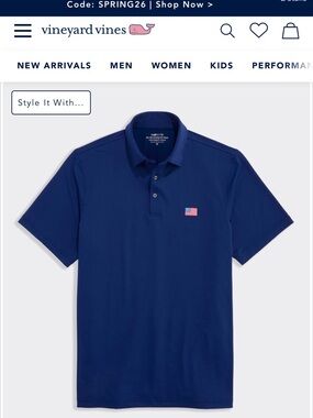 Vineyard Vines Navy Polo with American Flag Chest Embroidery